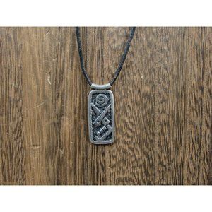 20 Inch Sterling Silver & Leather Tribal Symbols Pendant Necklace